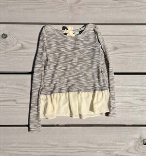 Market & Spruce Grey and White Space Dye Long Sleeve Sweater with Chiffon Ruffle